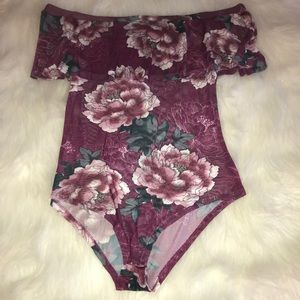 Purple floral off the shoulder body suit